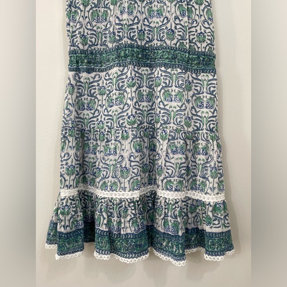 Bell Patricia Midi Dress Blue and Green Sleeveless Dress Silk Cotton Rainey S - Picture 10 of 12